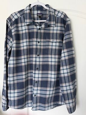 Patagonia Organic Cotton Flannel Shirt XL Plaid Blue Gray Button Up Men’s